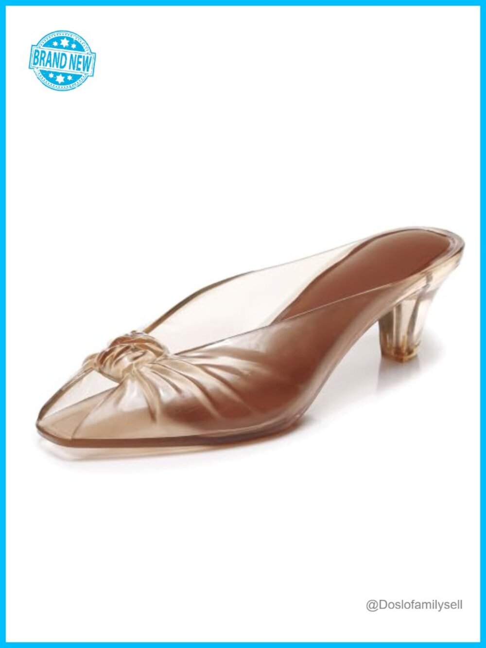 Womens Clear TPU Jelly Sandals Peep Toe Kitten Heel Bow Mules
